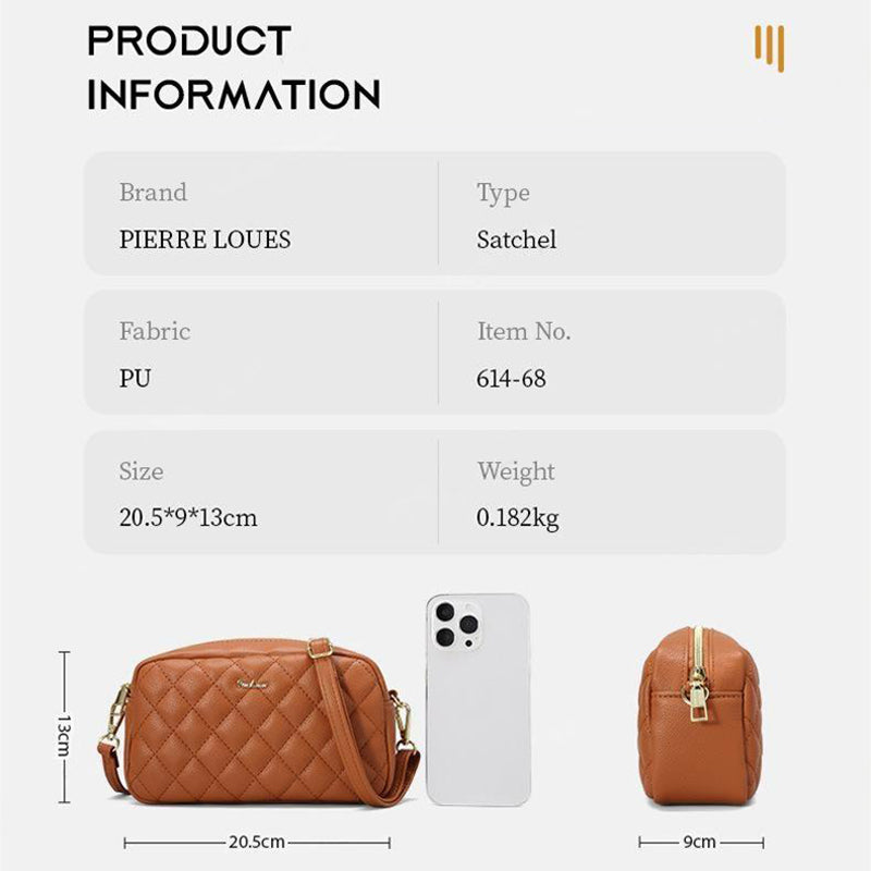 PIERRE LOUES PL614-68 Rhombus Design PU Leather Women Single Shoulder Crossbody Bag PIERRE LOUES PL614-68 Rhombus Design PU Leather Women Single Shoulder Crossbody Bag